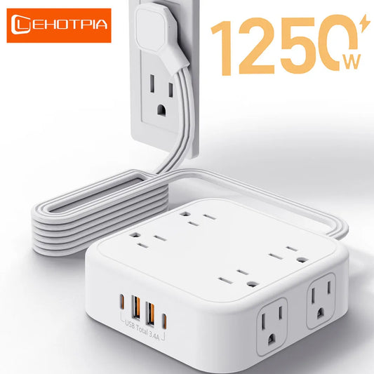 US Plug AC Outlet Multiprise Power  Strip 1.5M Extension Cable Multitap Network Filter With USB C  Charging Network Filter Adapt