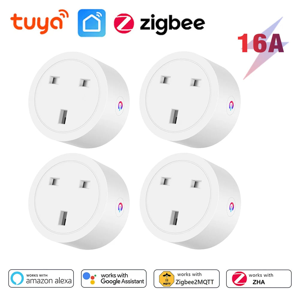 Tuya Zigbee Smart Socket 16A UK Plug with Power Monitor Smart Outlet Works with Zigbee Hub gateway Supports Google Home Alexa