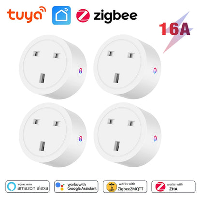 Tuya Zigbee Smart Socket 16A UK Plug with Power Monitor Smart Outlet Works with Zigbee Hub gateway Supports Google Home Alexa