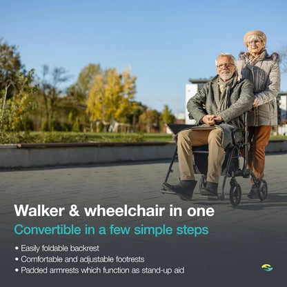 home.2 in 1 Walker Wheelchair Combo - Foldable Aluminum Rollator with Footrests - Convertible to a Transport Chair - Maximum Mob