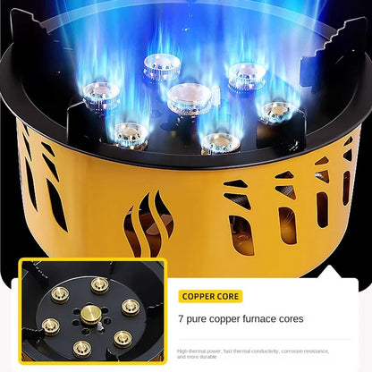 20000W 7-Core Camping Gas Burner Strong Fire Power Outdoor Portable Cassette Stove High Firepower for BBQ Camping Hiking Fishing