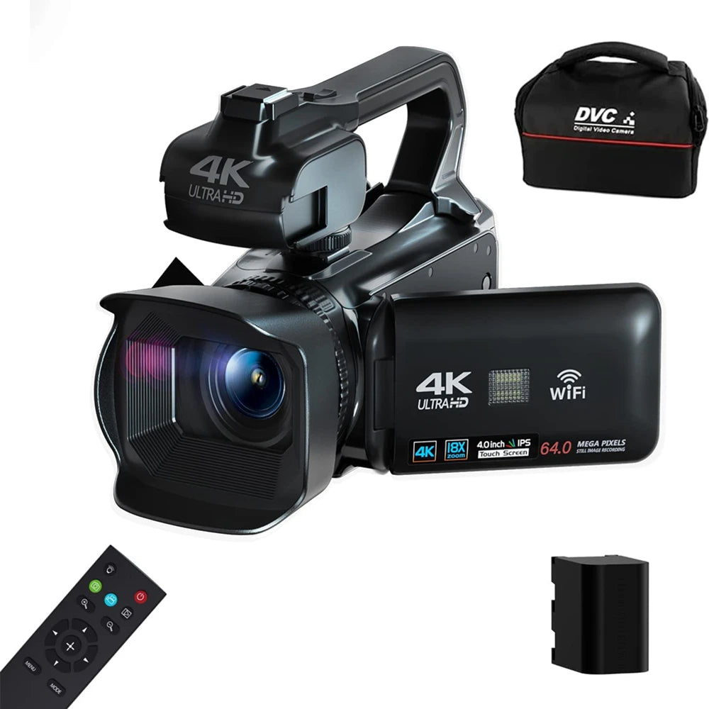 4K Video Camera 64MP Camcorder For Youtube Live Stream Rotate 4.0" Touch Screen Digital Vlog Recorder 18X WIFI Auto Focus Webcam