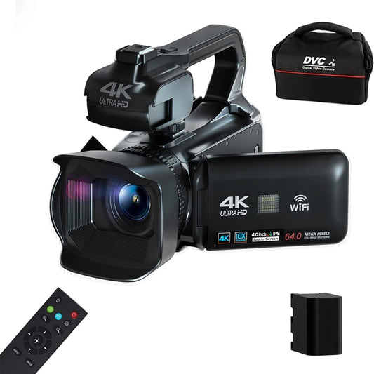 4K Video Camera 64MP Camcorder For Youtube Live Stream Rotate 4.0" Touch Screen Digital Vlog Recorder 18X WIFI Auto Focus Webcam