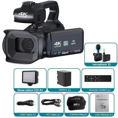 4K 60FPS Camcorder Professional Digital Video Camera 4K HD YouTube Streaming Camera 64MP 18X Zoom 4" Touch Screen Vlog Recorder