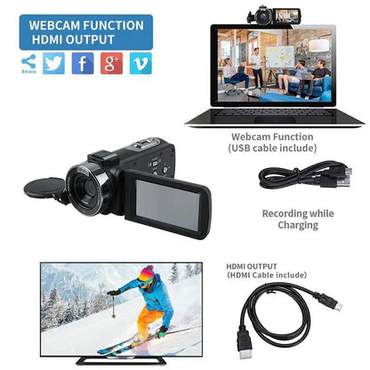 30MP 4K Ultra HD Video Camera  WiFi DV Camcorder Digital Video Camera 270 Degree Rotation Touch Screen 16X Digital Zoom Camera