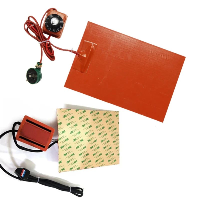 110V/220V Flexible Silicone Rubber Heating Pads Electric Heater Plate Mat W/ 3M Adhesive Knob Temperature Controller Thermostats