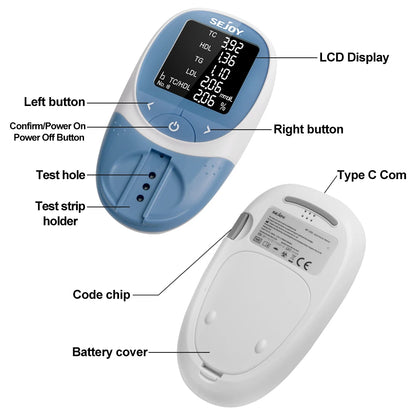 5 in 1 Lipid Meter,TC TG HDL LDL Triglyceride Cholesterol Test Kit Blood Lipid Profile Analyzer