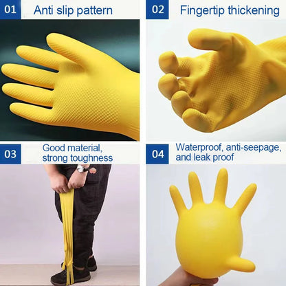 Cow Tendon Latex Gloves Dishwashing Rubber Durable Household Rubber Plastic Kitchen Work Wear-resistant Waterproof 6 Pairs