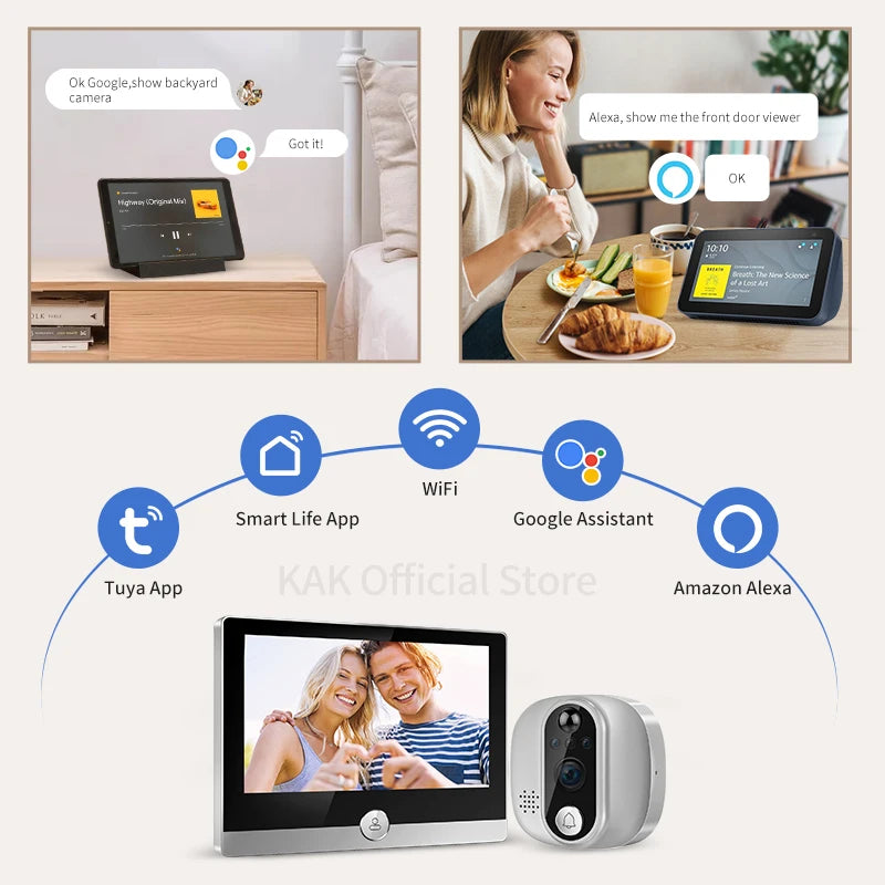 KAK Wifi Smart Door Bell Camera 4.3" Video Door Peephole Door Viewer 170 Degree Motion Detection Tuya APP Alexa Google Assistant