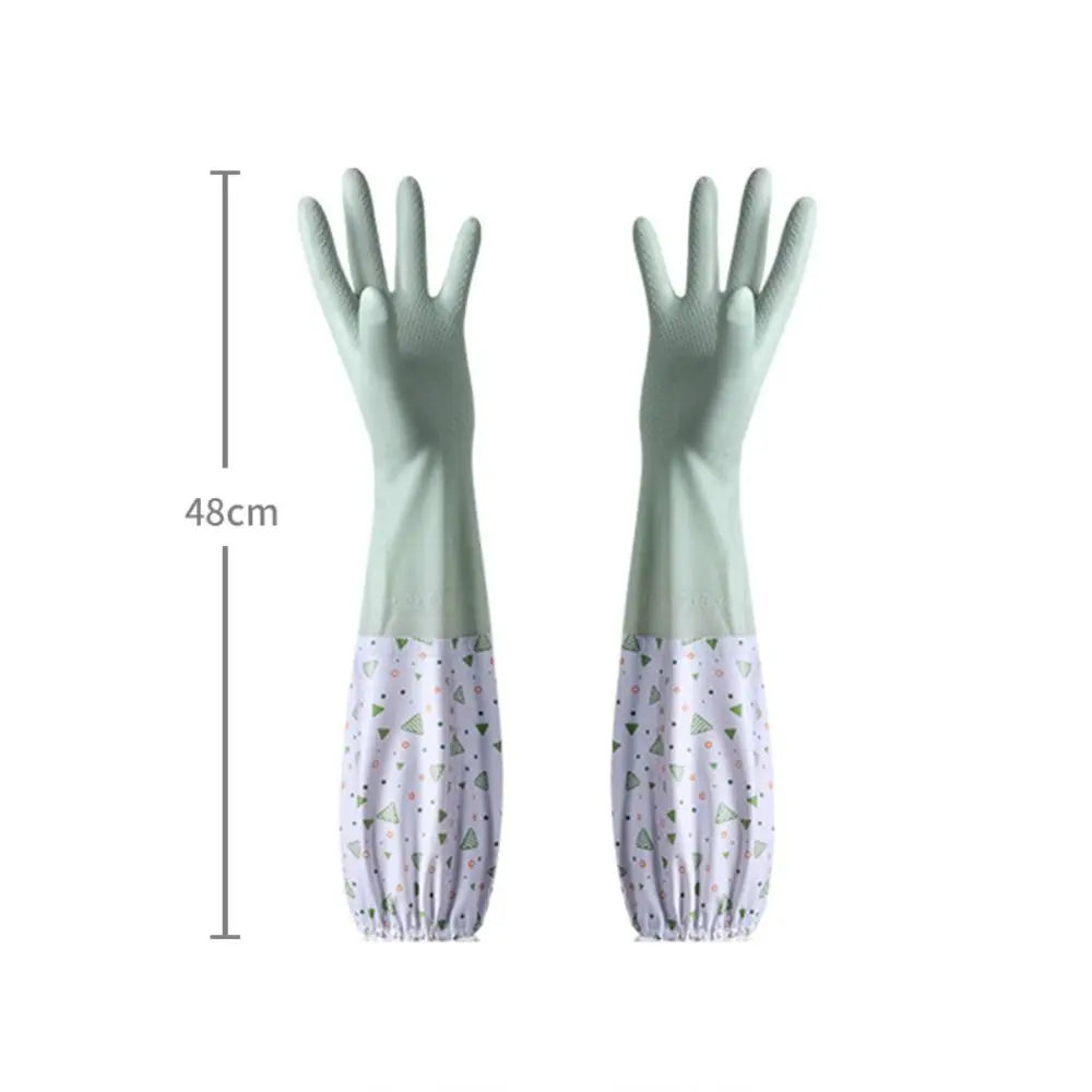 Latex Rubber Dish Washing Gloves Velvet Elastic Cuffs Housework Gloves Long Sleeve Waterproof Winter Cleaning Gloves Kitchen