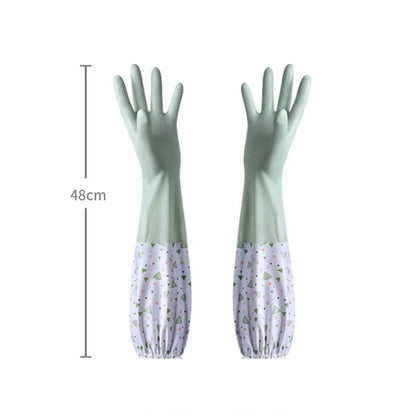 Latex Rubber Dish Washing Gloves Velvet Elastic Cuffs Housework Gloves Long Sleeve Waterproof Winter Cleaning Gloves Kitchen