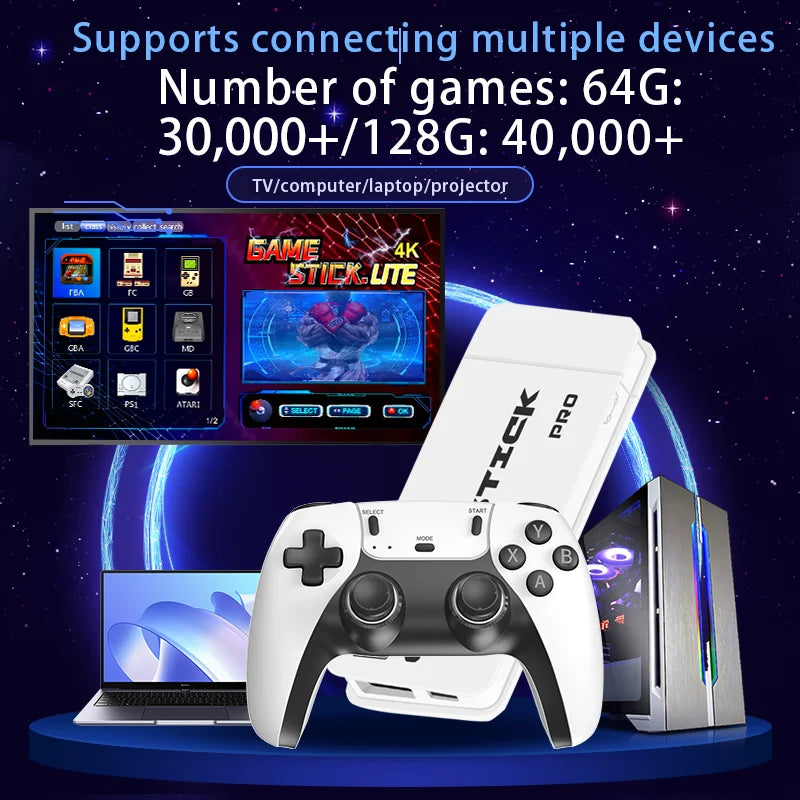 M8 4K Pro Game Stick Mini TV Handheld Game Console Wireless Gamepads Video Game 20000+ Retro HD Output Two-player for PS1 Etc