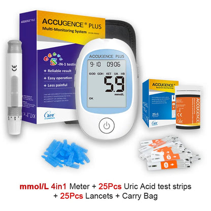 4 in 1 Multifunction Monitor Hemoglobin Blood Ketone Glucose Uric Acid Meter Test Strip HB Anemia Test Blood Sugar Diabetes Gout