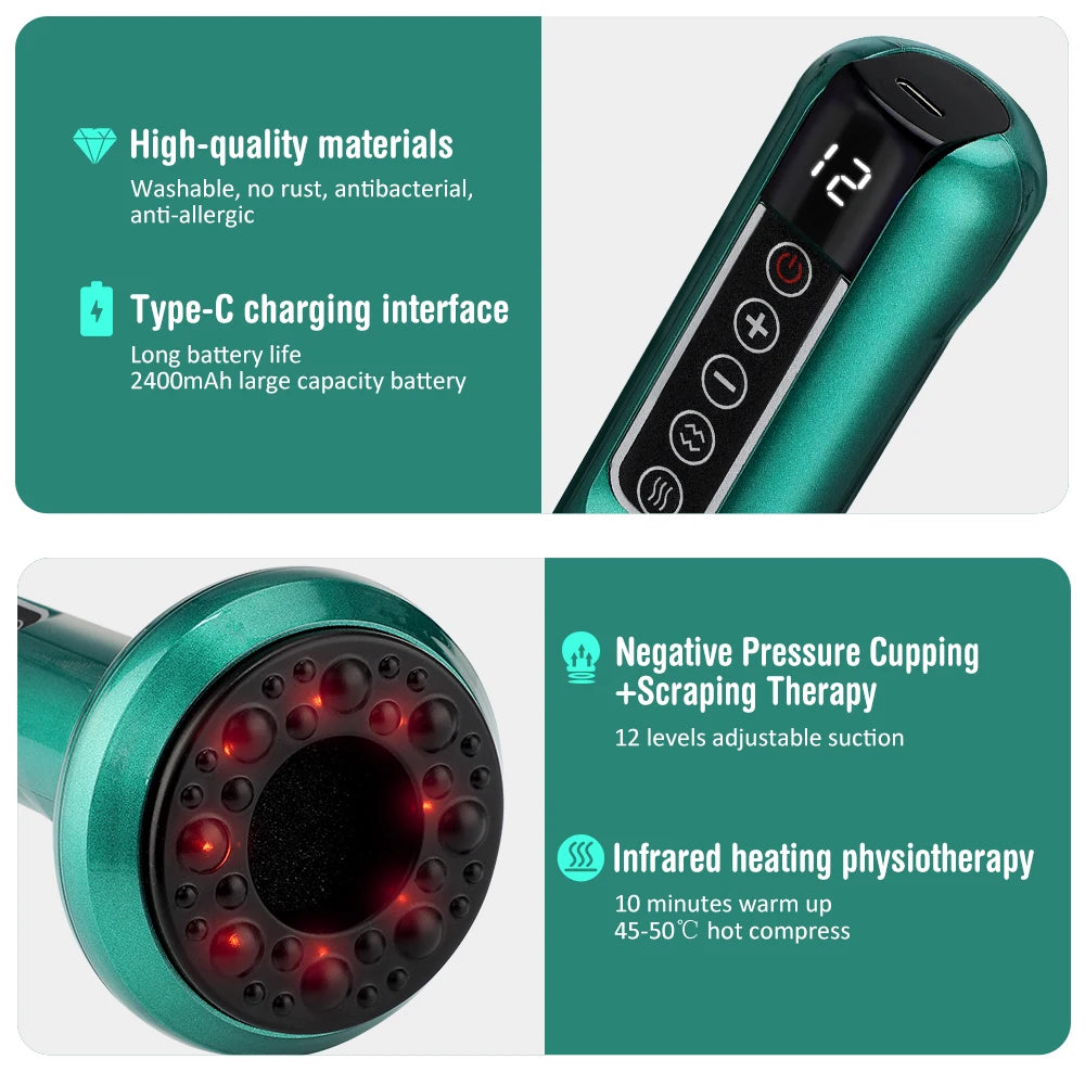 12 Gears Electric Vacuum Cupping Massage Body Cups Anti-Cellulite Therapy Massager for Body Electric Guasha Scraping Fat Burning