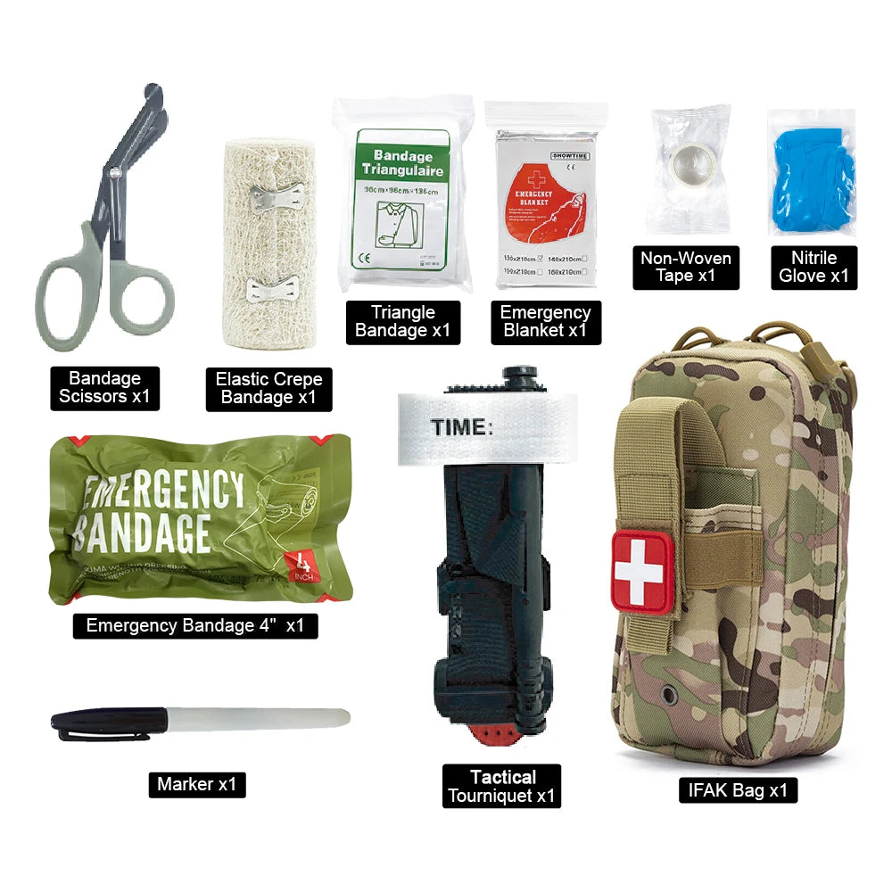 10pcs IFAK Tactical Molle Pouch Survival First Aid Kit for Emergency Rescue Outdoor Camping Hiking Sports Portable