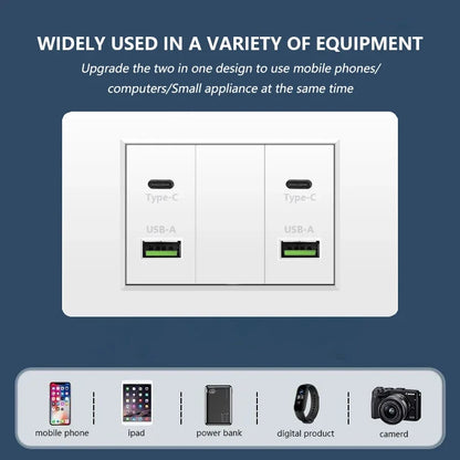 Korea Chile standard 20W Super Fast smart Charge Type C USB Port Power Wall Socket Plug,118*73mm Quick Charge electrical Outlet