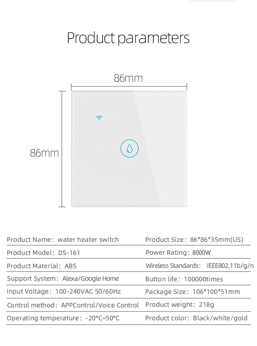 Wifi Boiler Smart Switch 40A 8000W High Power Water Heater Switches Tuya EU/US Standard Luxuray Glass Touch Timer Voice Control