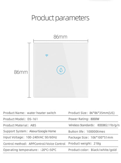 Wifi Boiler Smart Switch 40A 8000W High Power Water Heater Switches Tuya EU/US Standard Luxuray Glass Touch Timer Voice Control