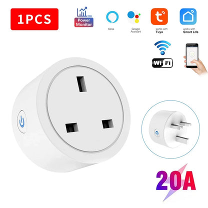 20A/16A UK Plug TUYA WIFI Smart Socket With Power Monitor Voice Control Timing Home Power Socket Works with Alexa Google Home