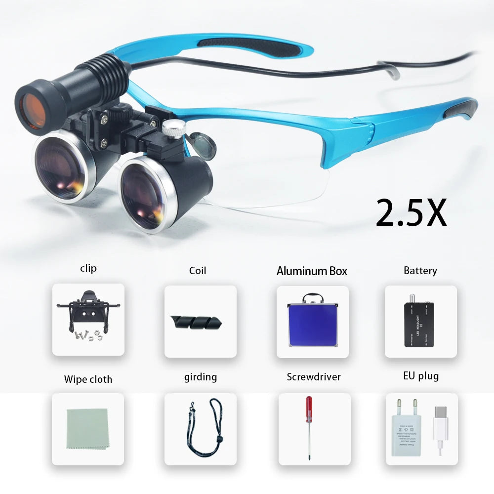 Dental Loupes 2.5/3.5x Black  Magnifier Lab Medical  Magnification Binocular Magnifier Headlight Headlamp 5W Seperately