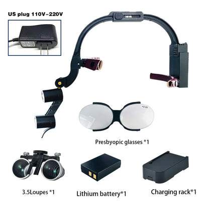 Dental 2.5X 3.5X 5X 6X Optional Loupe Magnification Binocular Surgical Magnifier with Headlight LED Light Dentist Medical Loupes