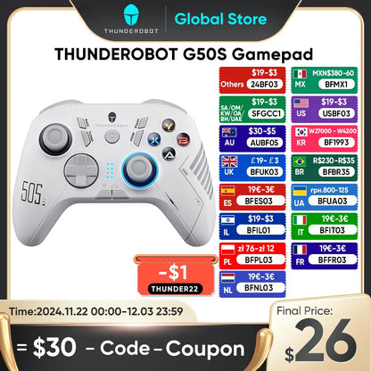 THUNDEROBOT G50S Wireless Gamepad 1000Hz Return Rate Three Mode Gaming Controller with Hall Trigger for PC/Nintendo Switch/Phone