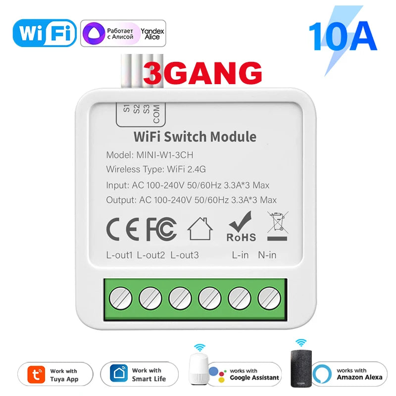 Tuya WiFi 1/2/3/4 gang Smart Switch Module with Dual Way Control Smart Life Smart Home Work with Alexa Google home Yandex Alice