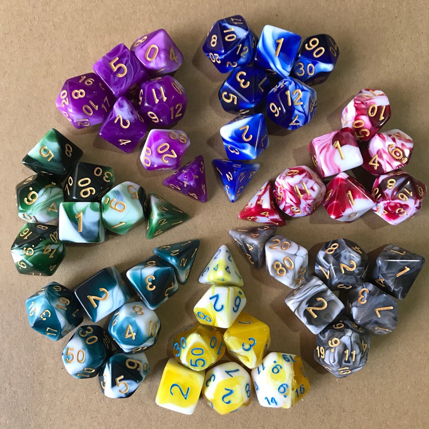 7/10Pcs Double-Colors Polyhedral Dices with Pouch Set D4, D6, D8, D12,D20, D10 for Board Game Role Playing Game Party