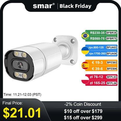Smar High Quality Metal Bullet Camera 4K 8MP Outdoor IP Camera Full Color Vision Ai Face Detection Audio Video Surveillance