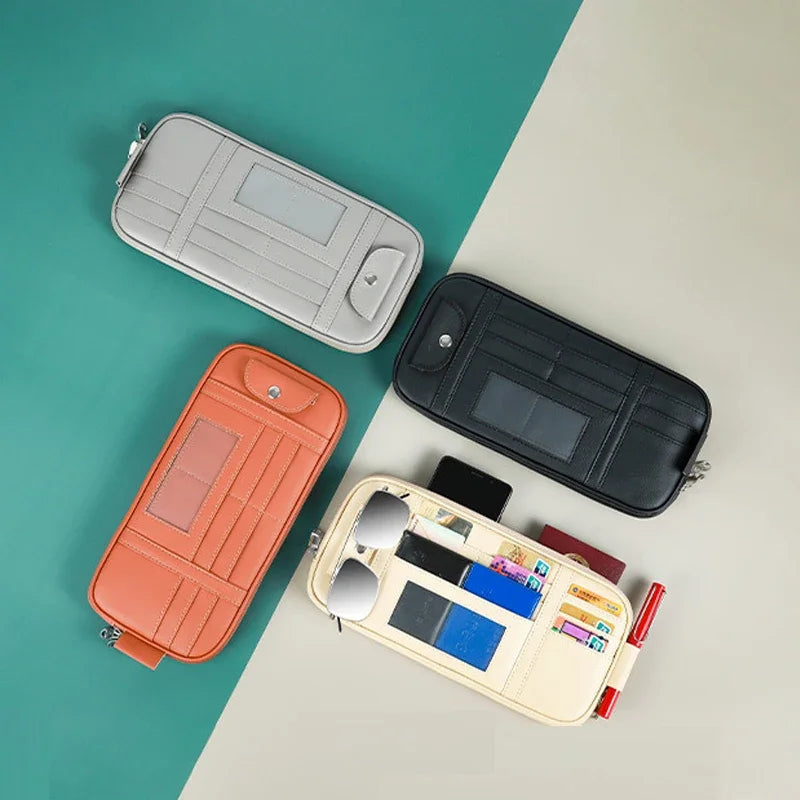 Car Sun Visor Organizer Storage Box Auto Sunglasses Clip Stowing Tidying Bag Bill Pen Card Holder CD DVD Organizer with Zipper