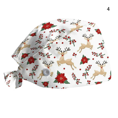 Christmas Adjustable Printed Nurse Cap Sweat-absorbent Elastic Dust-proof Neutral Baotou Cap Cute Fashion Halloween Surgical Cap