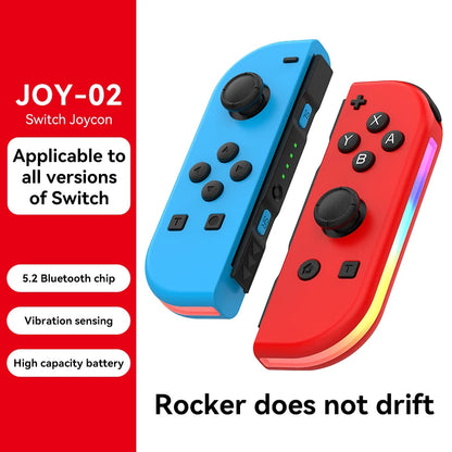 JOY 02 Wireless Gamepad RGB LED 5.2 BT Switch L/R Joypad for Nintendo Switch/Lite/Oled Cons Joystick with Dual Vibration For PC