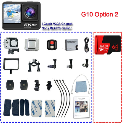 Action Camera 5K 4K60FPS EIS 48MP Wi-Fi Dual Screen 170D 8X Zoom Pre Record 30M Waterproof Sport Camera With Sony IMX576 Lens