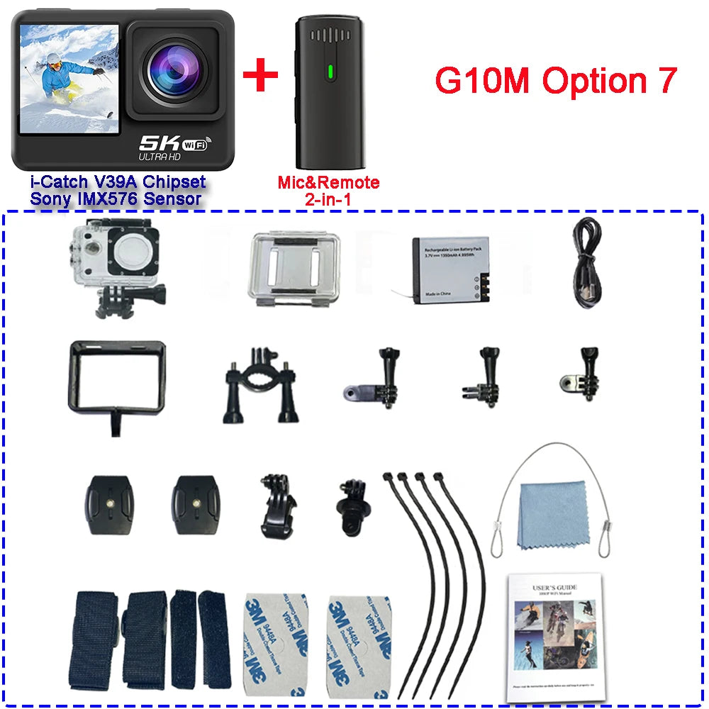 Action Camera 5K 4K60FPS EIS 48MP Wi-Fi Dual Screen 170D 8X Zoom Pre Record 30M Waterproof Sport Camera With Sony IMX576 Lens