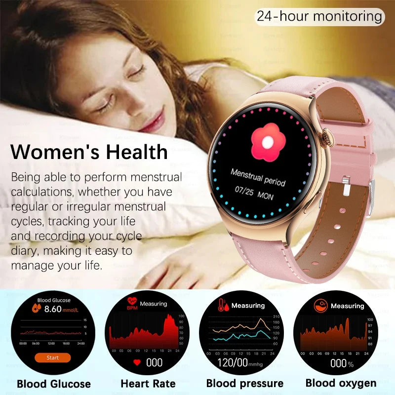 2024 New For Huawei Watch 4 Mini NFC Smart Watch Women AMOLED HD Screen IP68Waterproof Heart Rate Blood Sugar BT Call Smartwatch