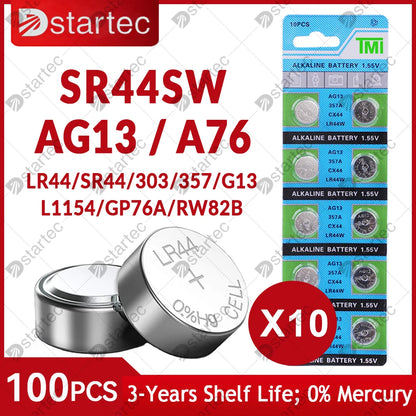 10PCS-50PCS 1.55V AG13 LR44 L1154 RW82 SR1154 SP76 pila SR44 Button Batteries A76 LR1154 GP7 Cell Coin Watch Toys Remote Battery