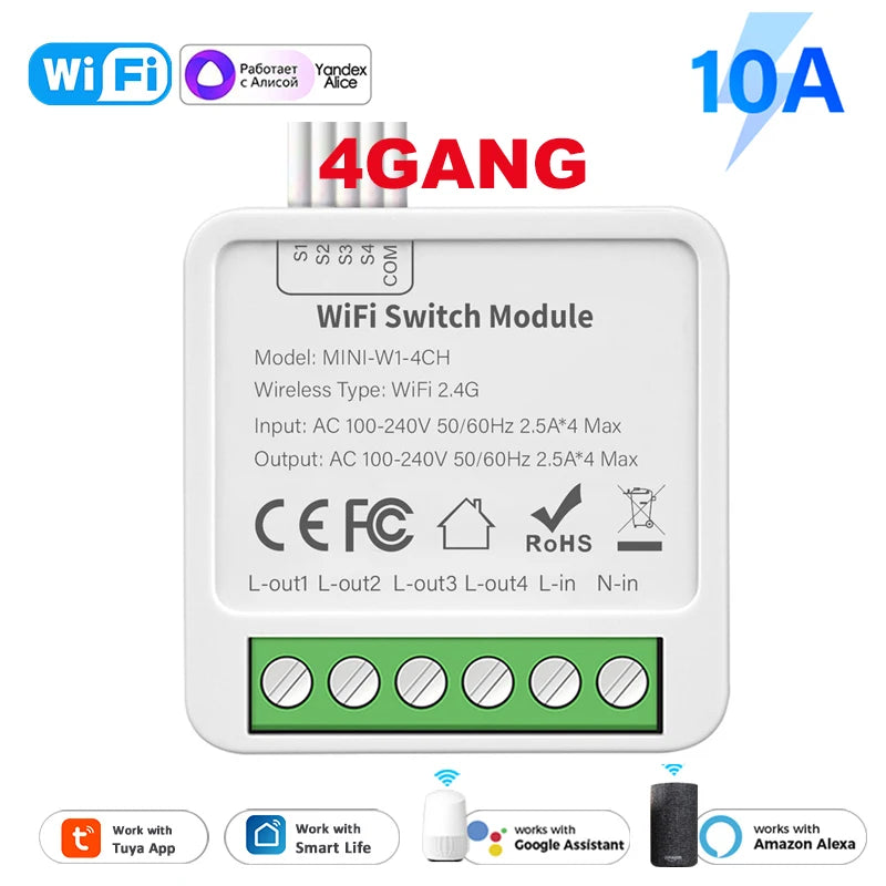 Tuya WiFi 1/2/3/4 gang Smart Switch Module with Dual Way Control Smart Life Smart Home Work with Alexa Google home Yandex Alice