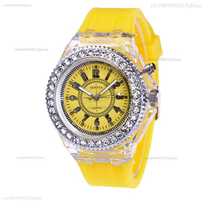 Led Flash Luminous Watch Personality trends students lovers jellies woman men's watches 7 color light WristWatch