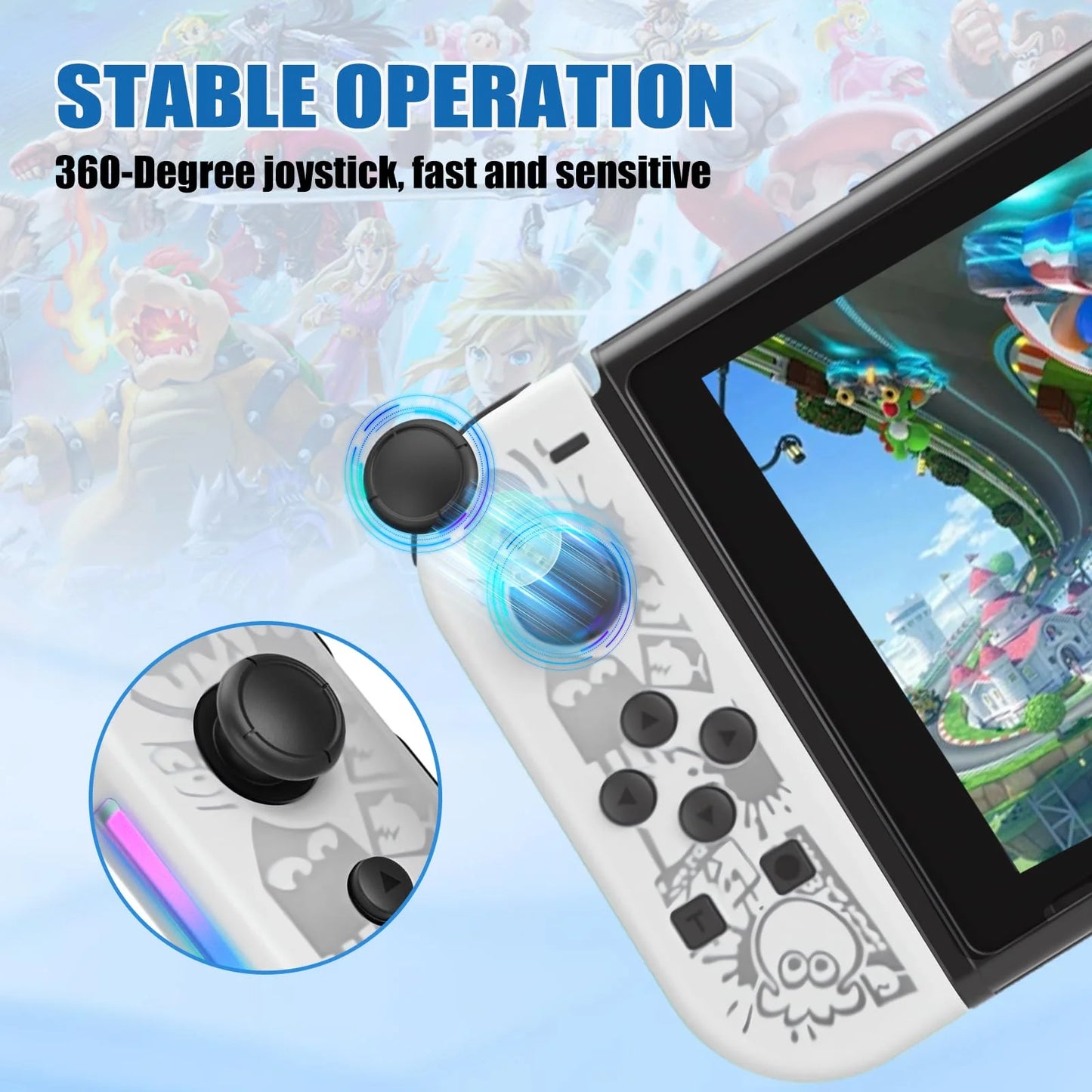 BT 5.2 Joy Controller RGB LED Switch L/R Joypad for Nintendo Switch/Lite/Oled JoyCon Gamepads Joystick with Dual Vibration