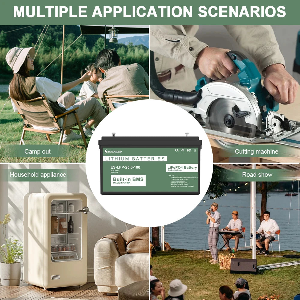 LiFePO4 Battery 100 200AH Lithium Battery, Built-in 200A BMS, 4000+ Cycles for RV, Off-Grid, Solar Power System, Marine Ect