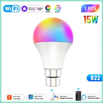 Tuya Smart WiFi Led Bulb 15W RGBCW LED Light Dimmable Lightbulbs Works With Alexa Google Home Alice Voice Control LED Lamp