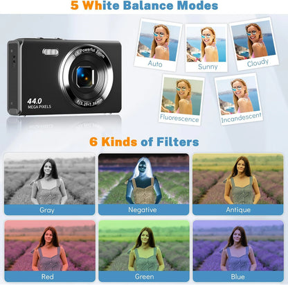 FHD 4K Digital Camera Compact Small Travel Camera for Boys Girls Teens Gift 16X Zoom Point and Shoot Digital Vlogging Camera