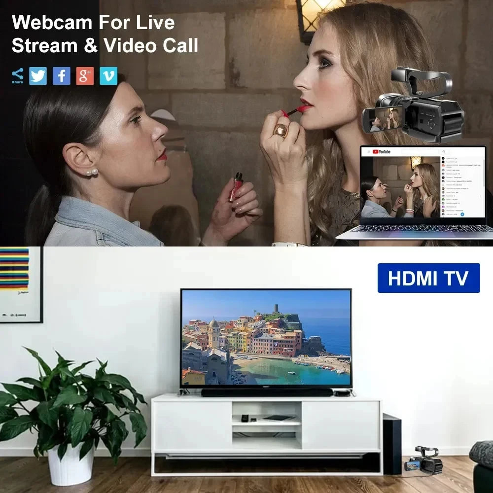 4K 60FPS Camcorder Professional Digital Video Camera 4K HD YouTube Streaming Camera 64MP 18X Zoom 4" Touch Screen Vlog Recorder