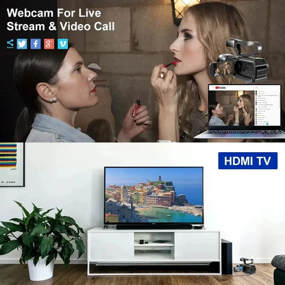 4K 60FPS Camcorder Professional Digital Video Camera 4K HD YouTube Streaming Camera 64MP 18X Zoom 4" Touch Screen Vlog Recorder