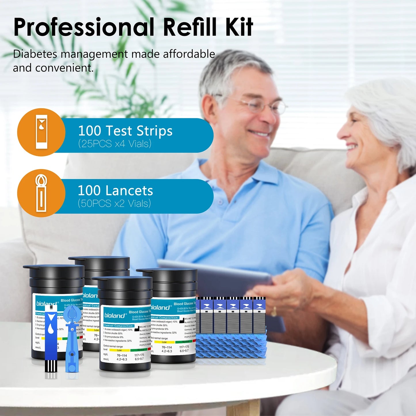 G-425-2 Bioland Blood Glucose Meter Glucometer Kit Diabetes Testing Medical Blood Sugar Lancets digital glucometer complete Kit