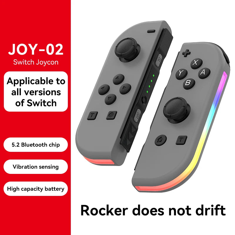 JOY 02 Wireless Gamepad RGB LED 5.2 BT Switch L/R Joypad for Nintendo Switch/Lite/Oled Cons Joystick with Dual Vibration For PC