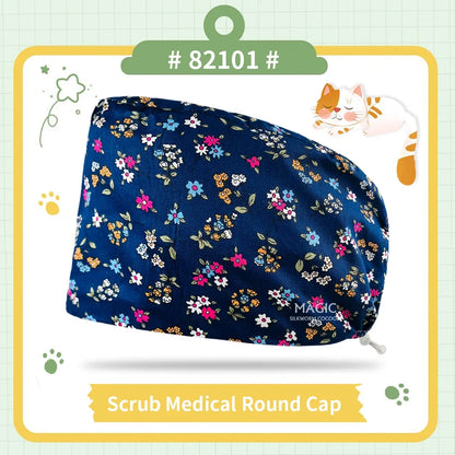 Nice-looking Printing Doctor Hat Surgical Cap for Long Hair Classic Nurse Baotou Caps Women Men Sweat-absorbent Towel Scrub Hat