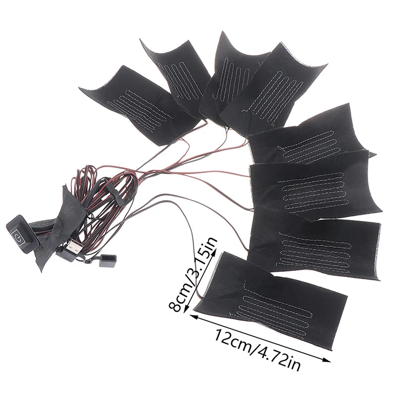USB Clothes Heater Pad 8 In 1 Electric Heating Sheet 3 Gear Adjustable Temperature Heating Warmer Pad Winter Vest Jacket Pads
