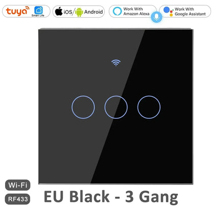1 2 3 4 Gang 2 3 Way WiFi RF 433mhz Smart Wireless Touch Wall Light with Switch Button 220V with no Neutral EU Tuya Alexa Google