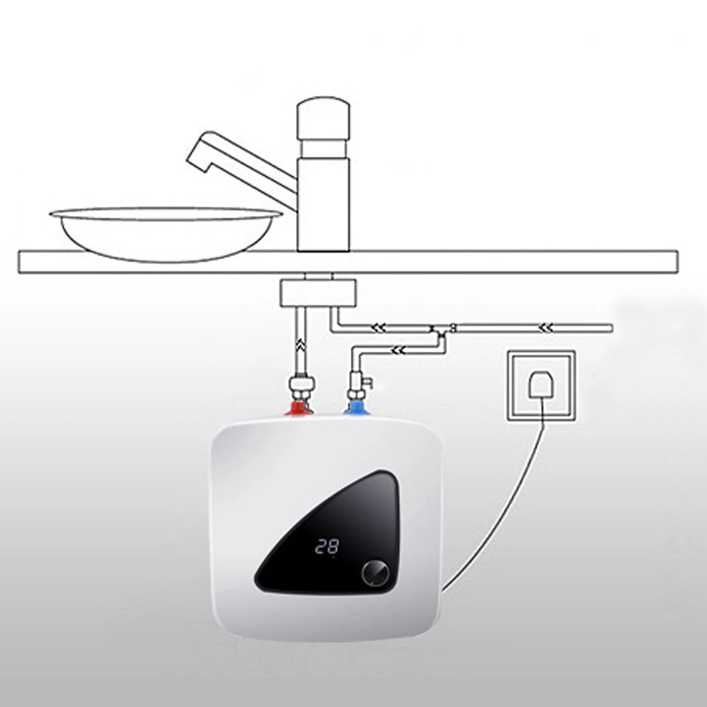 Sweetmile 110V 1500W Digital Display Electric Water Heater with 8L Storage Water Tank Temperature Adjustment Range 30℃-65℃